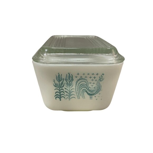 Pyrex Refrigerator Dish and Lid Used Butterprint Amish Rooster Rectangle - Picture 5 of 16